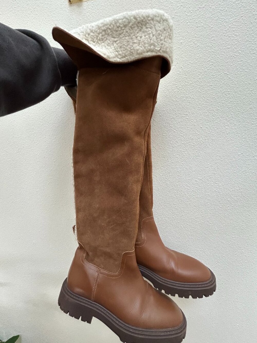 Zara Brown Leather Suede Over-the-Knee Boots EU 40 US 9